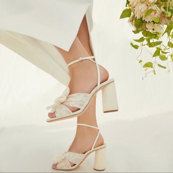 Loeffler Randall Camellia Pearl Rhinestone Bow Heel Sandals size 9.5 - Picture 2 of 12